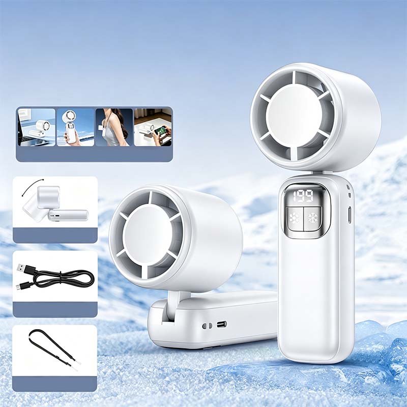 ⏰ Korlátozott ideig érvényes ajánlat 🎁❄️ Félvezető hűtésű kézi ventilátor, 🌀 199 sebességfokozat, 🔋 48 órás akkumulátor-üzemidő – 5 az 1-ben hűtőtárs