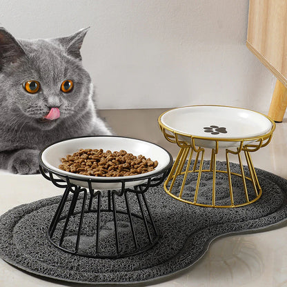 🔥 50% Kedvezmény 🏷️🐱 Kerámia macskatál magas vasállvánnyal – Kényelmes és egészséges étkezés a szőrös barátodnak! 🍽️