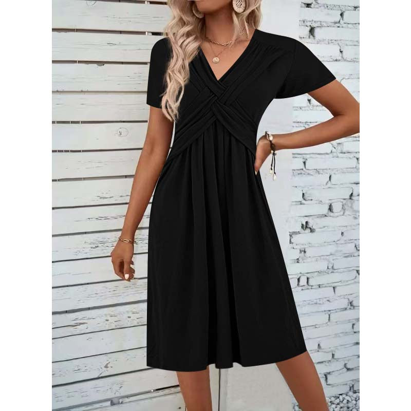 ⏰ Korlátozott ideig érvényes ajánlat 👗 Női V-nyakú, ✨ keresztben elöl hajtott redős ruha, 🌈 több színben elérhető – Kényelem és elegancia egyben