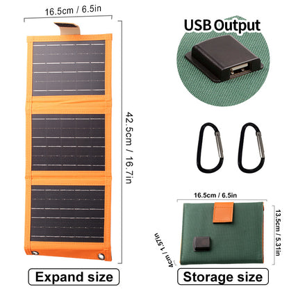 📦 Kombinált csomag 🔗☀️ Hordozható napelem – Összecsukható, USB-töltéssel, időjárásálló 🔋