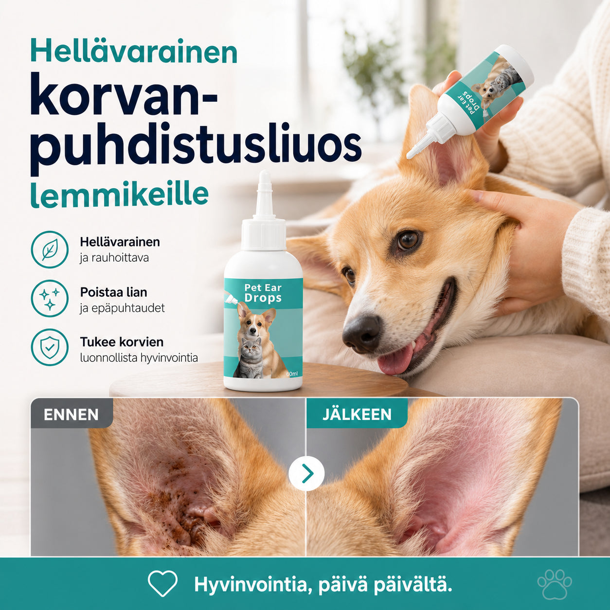 Nežna raztopina za čiščenje ušes za hišne ljubljenčke | PETCARE