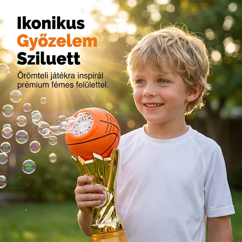 🔥50% Kedvezmény🏷️🏆 Villogó LED-es buborékfúvó, 🏀 sporttrófea formában, 🎉 folyadékkal együtt – azonnali parti hangulat