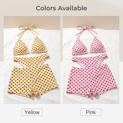 🔥50% Kedvezmény🏷️👙 Retro pöttyös bikini szett, 🎀 oldalt kötős alsóval, 🌊 háromrészes kivitelben – strandra és medencéhez