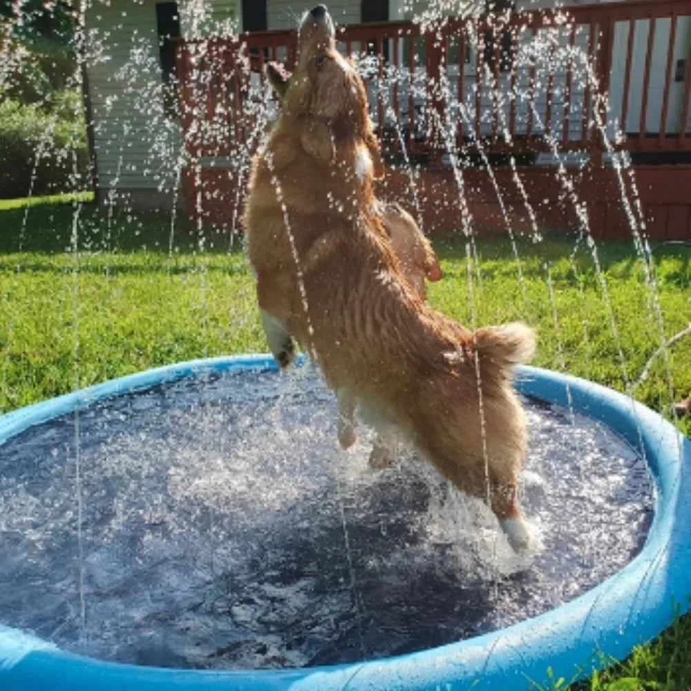 📢50% kedvezmény!!📏Több méretben kapható☀️ Összecsukható kutya vízágy, 💦 sprinkler szőnyeg a szabadtéri lehűléshez, 🐾 kültéri játszószőnyeg kedvenceknek