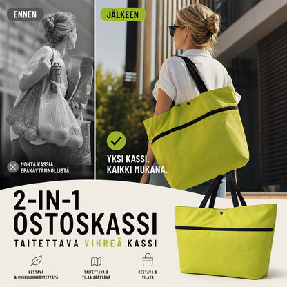 🔥50% popust🏷️🛒 Zložljiva nakupovalna vrečka 2 v 1 – 📦 23 L prostornine, 💪 600D Oxford tkanina, 🎁 praktično darilo