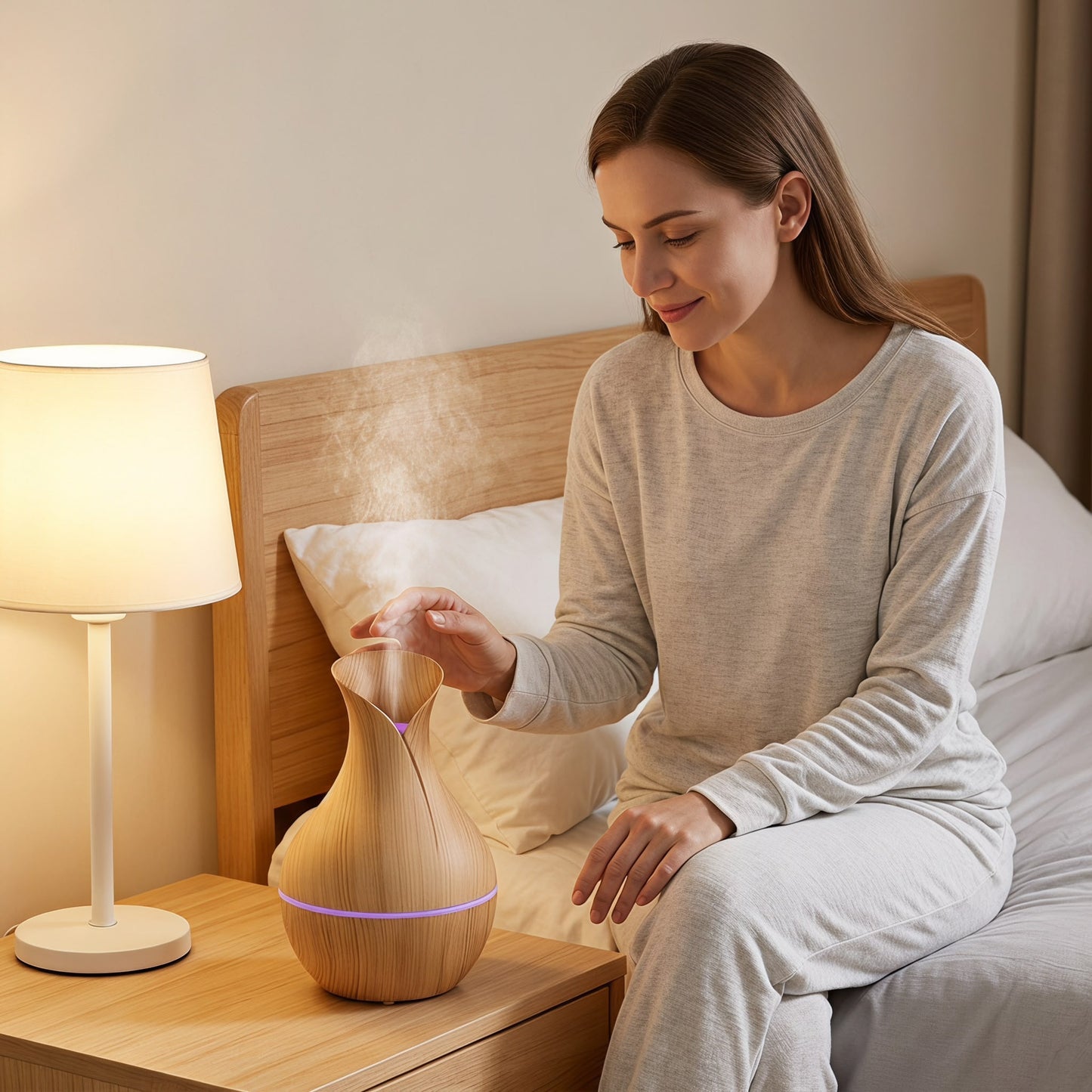 🔥50% Kedvezmény🏷️🪵 Ultrahangos aromadiffúzor párásító – 💡 színes hangulatfény, 👆 egygombos vezérlés – hálószoba és iroda számára