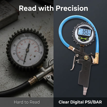 👨‍🔧🛠️ Digitális guminyomásmérő tömlővel – Precíz ellenőrzés és biztonságos vezetés 🚗✨