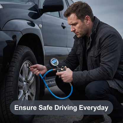 👨‍🔧🛠️ Digitális guminyomásmérő tömlővel – Precíz ellenőrzés és biztonságos vezetés 🚗✨