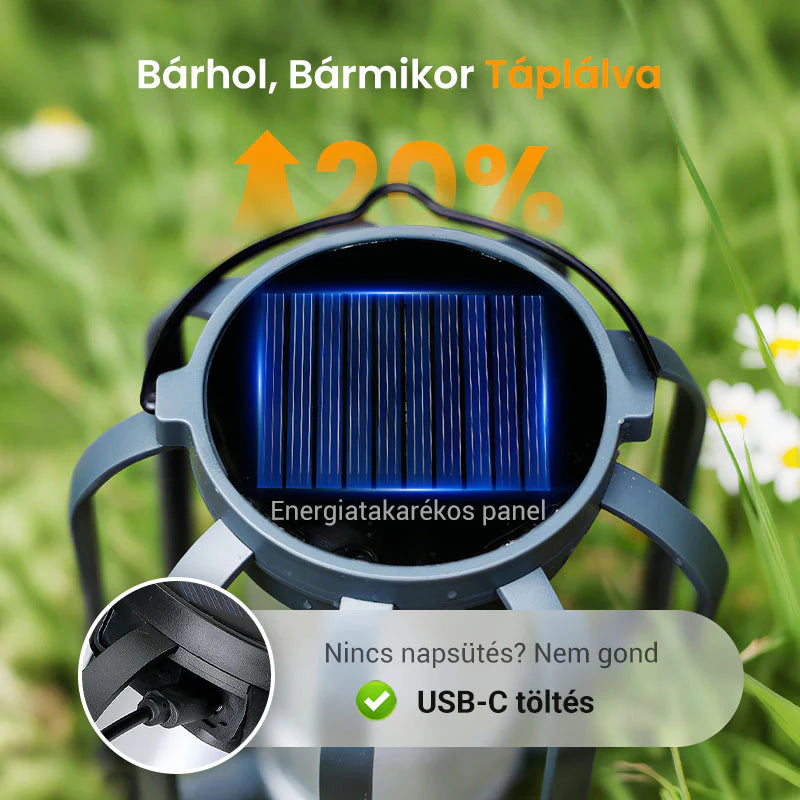 🔥50% Kedvezmény🏷️☀️ 4 üzemmóddal rendelkező napelemes zseblámpa – 🔋 USB-tölthető, 💧 vízálló, 🏕️ kempingezéshez és vészhelyzetekre