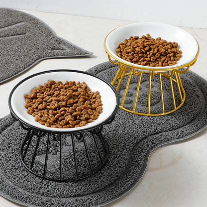 🔥 50% Kedvezmény 🏷️🐱 Kerámia macskatál magas vasállvánnyal – Kényelmes és egészséges étkezés a szőrös barátodnak! 🍽️