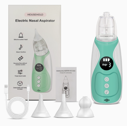 🔥50% Kedvezmény🏷️🍼 Elektromos orrszívó babáknak, 🎵 3 állítható szívóerő, 🧸 3 puha szilikon fej, 2 évig + zenével – könnyen tisztítható, USB töltés
