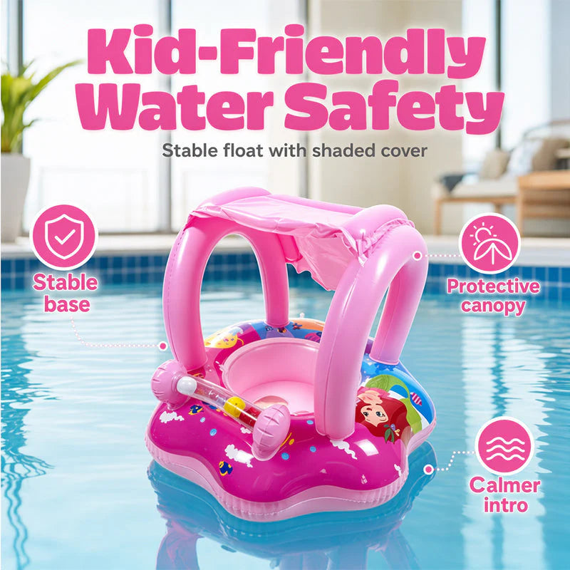 🔥50% Kedvezmény🏷️⛵💦 Mini kapitány a medencében! Gyerek jacht alakú úszómatrac – 🌞naptetővel, 🔫beépített vízipisztollyal, 🛡️biztonságos ülőke