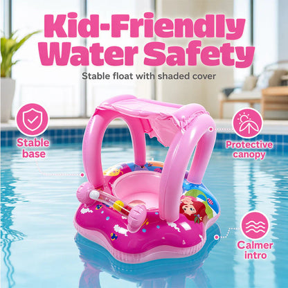 🔥50% Kedvezmény🏷️⛵💦 Mini kapitány a medencében! Gyerek jacht alakú úszómatrac – 🌞naptetővel, 🔫beépített vízipisztollyal, 🛡️biztonságos ülőke