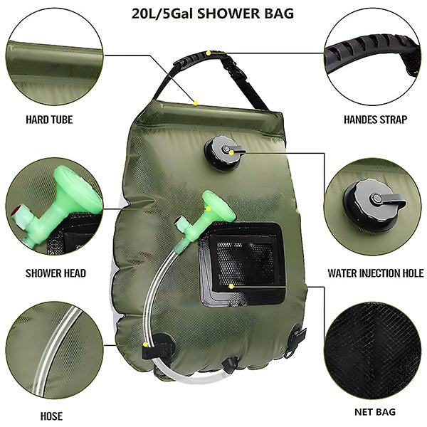 "1+2 brezplačno 🎁✨"🚿 Sončna kamp tuš vrečka SHOWDY 20L – sončno ogrevanje 🌡️ vgrajen termometer 🎒 zložljiva lahka zasnova 🏕️ večnamenska zunanja uporaba