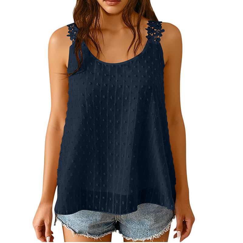 🔥 50% Kedvezmény 🏷️👚 Elegáns, pöttyös csipkés pántos ujjatlan top ✨