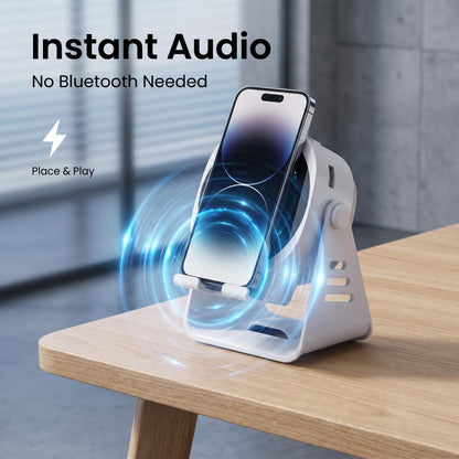 🔥50% Kedvezmény🏷️🎨Több színben kapható📱 Indukciós hangszórós telefonállvány – 🔊 360°-os surround hangzással, 🎵 Bluetooth nélkül is működik