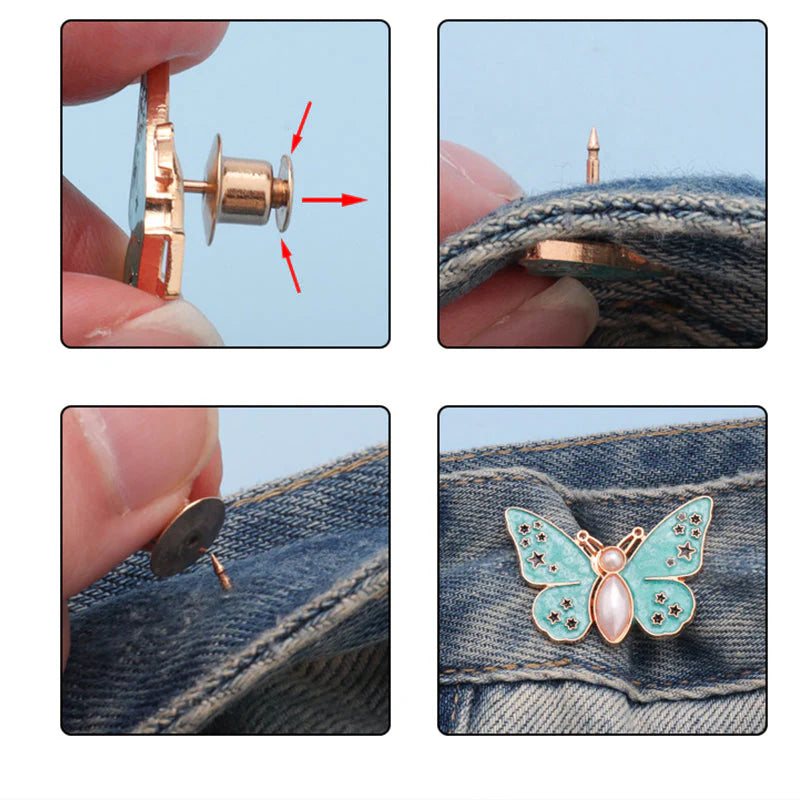 🔥50% Kedvezmény🏷️🦋 Elegáns pillangó derékgomb – 🔒 varrás nélküli rögzítés, 💪 tartós fémből – 7 színben