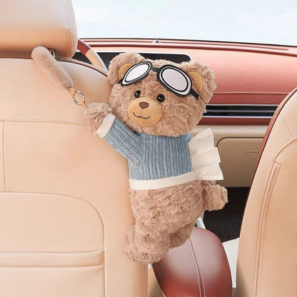 🔥50% Kedvezmény🏷️🐻🚗 Vidámság minden utazáshoz! Plüss macis autós zsebkendőtartó – 😊mosolyt csal az arcodra, 👐egykezes nyitás, 🎀bárhova felakasztható
