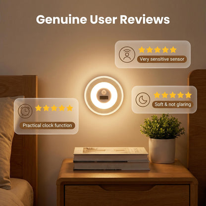 “1+1 ingyen 🎁✨” 🔥50% Kedvezmény🏷️💡 Intelligens LED-es éjszakai lámpa órával – 🌙 mozgásérzékelő, 3 színű fény, 🔋 energiahatékony