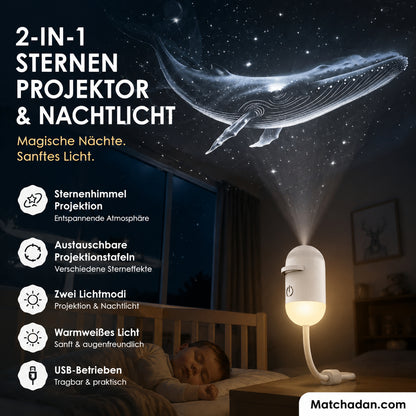 🔥50% Kedvezmény🏷️🌌 2 az 1-ben csillagos égbolt-vetítő és éjszakai lámpa, 🌙 cserélhető fóliákkal, 💫 USB-ről működik – varázslatos hangulatot teremt