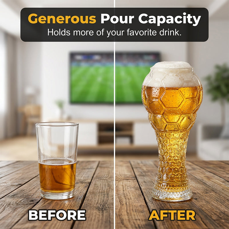 🔥50% Kedvezmény🏷️⚽ Labda alakú söröspohár – 🍺 boroszilikát üvegből, texturált mintával, 400/600 ml – VB-meccsnézéshez ideális