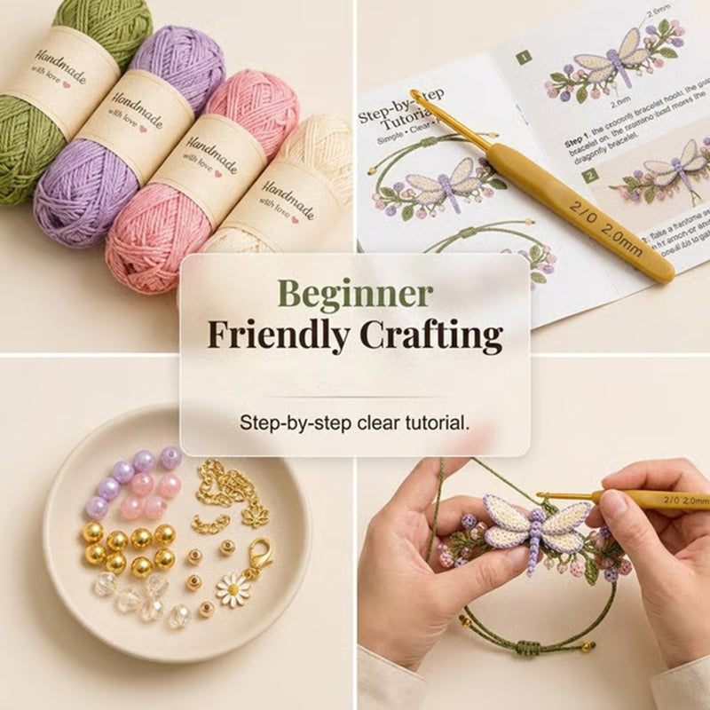 🔥50% Kedvezmény🏷️🎨Több színben kapható🦋 Természet ihlette DIY horgolt karkötő készlet – 📖 kezdő útmutatóval, 🎁 ajándékdobozban – kreatív kézműves ajándék
