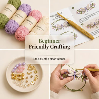 🔥50% Kedvezmény🏷️🎨Több színben kapható🦋 Természet ihlette DIY horgolt karkötő készlet – 📖 kezdő útmutatóval, 🎁 ajándékdobozban – kreatív kézműves ajándék