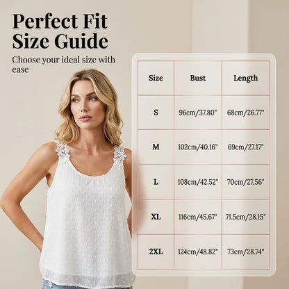 🔥 50% Kedvezmény 🏷️👚 Elegáns, pöttyös csipkés pántos ujjatlan top ✨