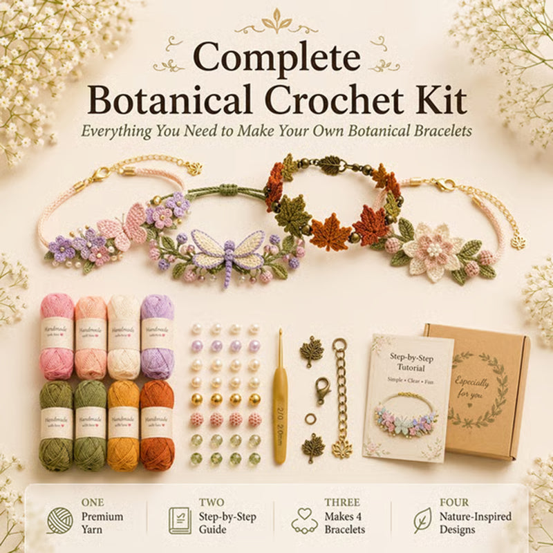 🔥50% Kedvezmény🏷️🎨Több színben kapható🦋 Természet ihlette DIY horgolt karkötő készlet – 📖 kezdő útmutatóval, 🎁 ajándékdobozban – kreatív kézműves ajándék