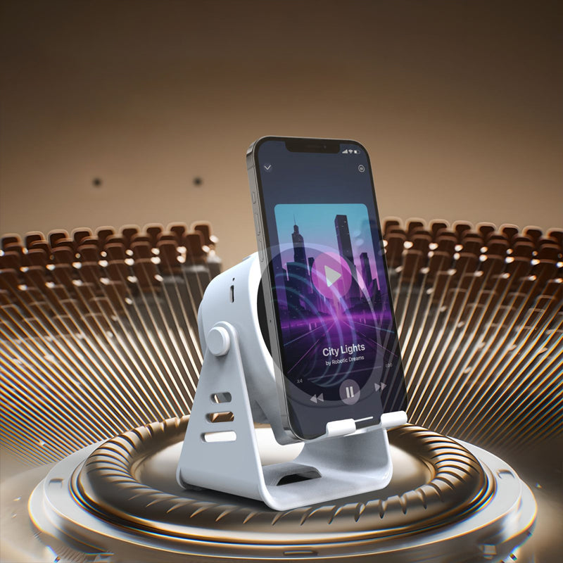 🔥50% Kedvezmény🏷️🎨Több színben kapható📱 Indukciós hangszórós telefonállvány – 🔊 360°-os surround hangzással, 🎵 Bluetooth nélkül is működik