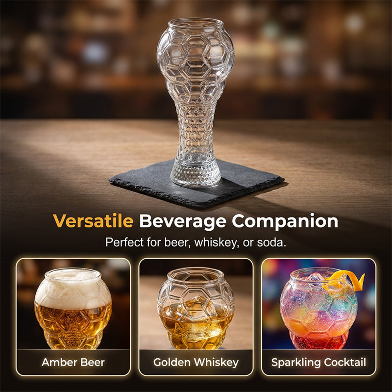 🔥50% Kedvezmény🏷️⚽ Labda alakú söröspohár – 🍺 boroszilikát üvegből, texturált mintával, 400/600 ml – VB-meccsnézéshez ideális