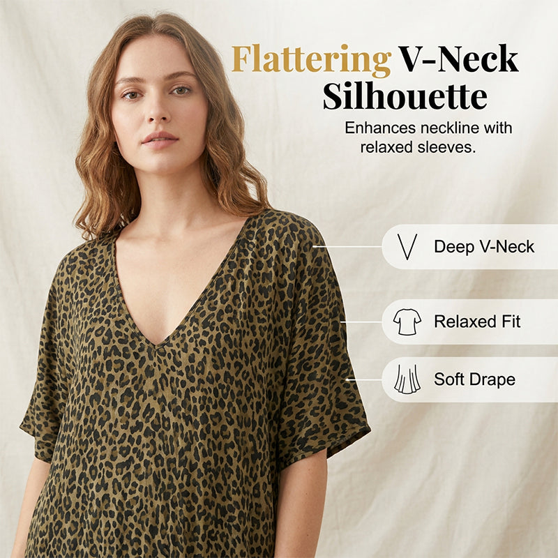 🔥50% Kedvezmény🏷️Több méretben kapható👚🌿 Elegáns, bohém stílusú hosszú női ruha – 🐆 leopárdmintás felsőrésszel, 💨 könnyű, légáteresztő anyagból