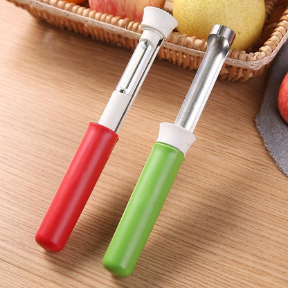 🔥50% Kedvezmény🏷️📦Kombinált csomag🍎🔪 Egy eszköz, két funkció! 2 az 1-ben gyümölcsmag-eltávolító és hámozó – 🍏éles penge, 🤲csúszásmentes fogantyú, 🧼könnyű tisztítás