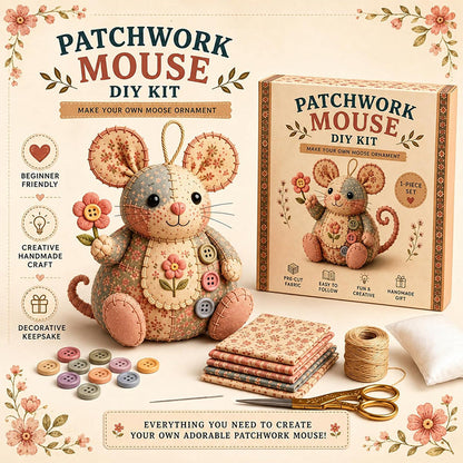 🔥50% Kedvezmény🏷️🐭 Bájos patchwork egér DIY varrókészlet – kezdőknek is! 🧵 3D-s kialakítás, minden anyaggal egy dobozban