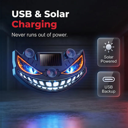 🔥50% popust🏷️🚗 Opozarjajte in impresionirajte! LED "hudičevo oko" za avto – ☀️sončno polnjenje, 📳senzor tresljajev, 🔋USB rezerva