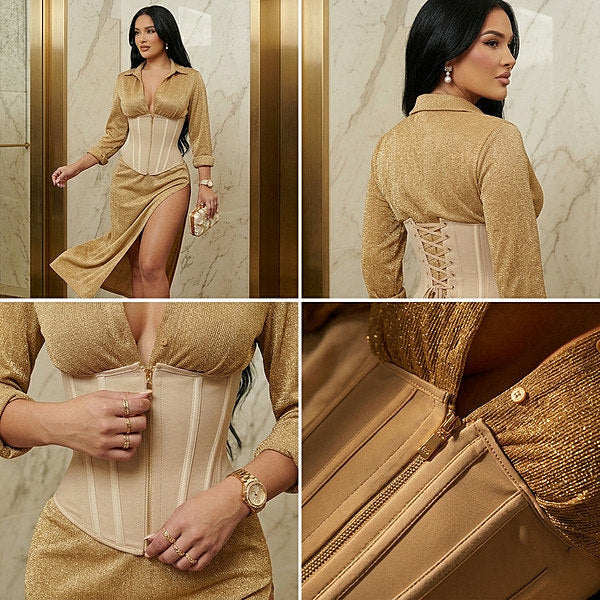 🔥50% popust🏷️👗 Kompresijska jopica za hujšanje v pasu – 🎀 dvojno zapenjanje, 🌬️ diha, 360° podpora hrbta – LUXSHAPE