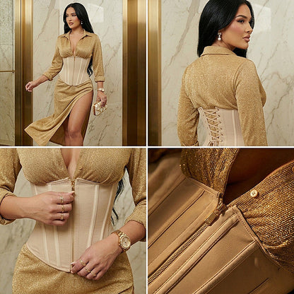 🔥50% popust🏷️👗 Kompresijska jopica za hujšanje v pasu – 🎀 dvojno zapenjanje, 🌬️ diha, 360° podpora hrbta – LUXSHAPE