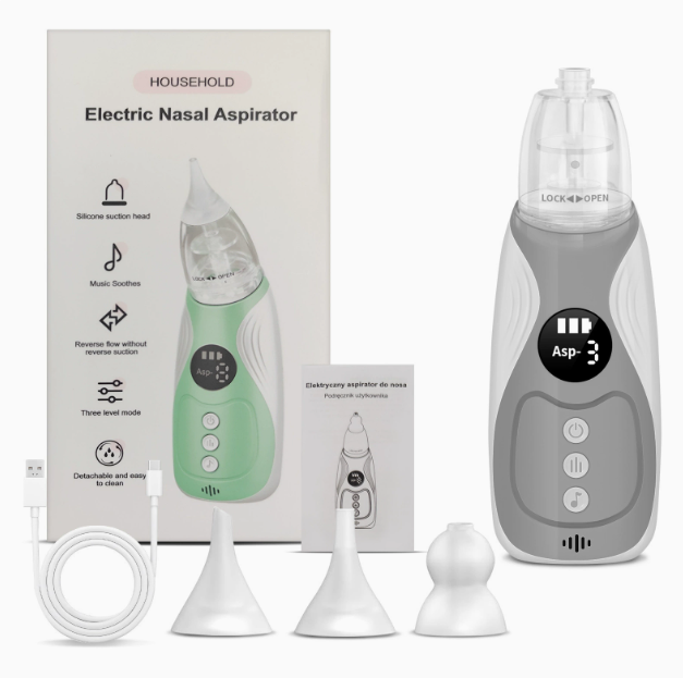 🔥50% Kedvezmény🏷️🍼 Elektromos orrszívó babáknak, 🎵 3 állítható szívóerő, 🧸 3 puha szilikon fej, 2 évig + zenével – könnyen tisztítható, USB töltés