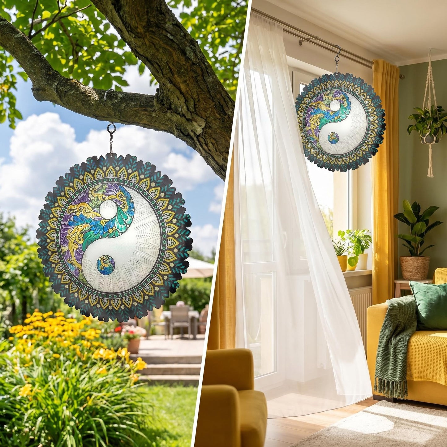 🔥50% Kedvezmény🎨Több színben kapható🌈🌬️ 3D színes szél mandala, 🍃 rozsdamentes acél, 🌸 kültéri-beltéri fali dekor – szellőre életre kel