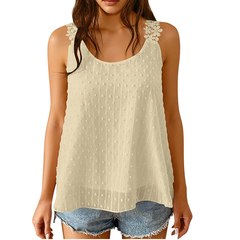 🔥 50% Kedvezmény 🏷️👚 Elegáns, pöttyös csipkés pántos ujjatlan top ✨