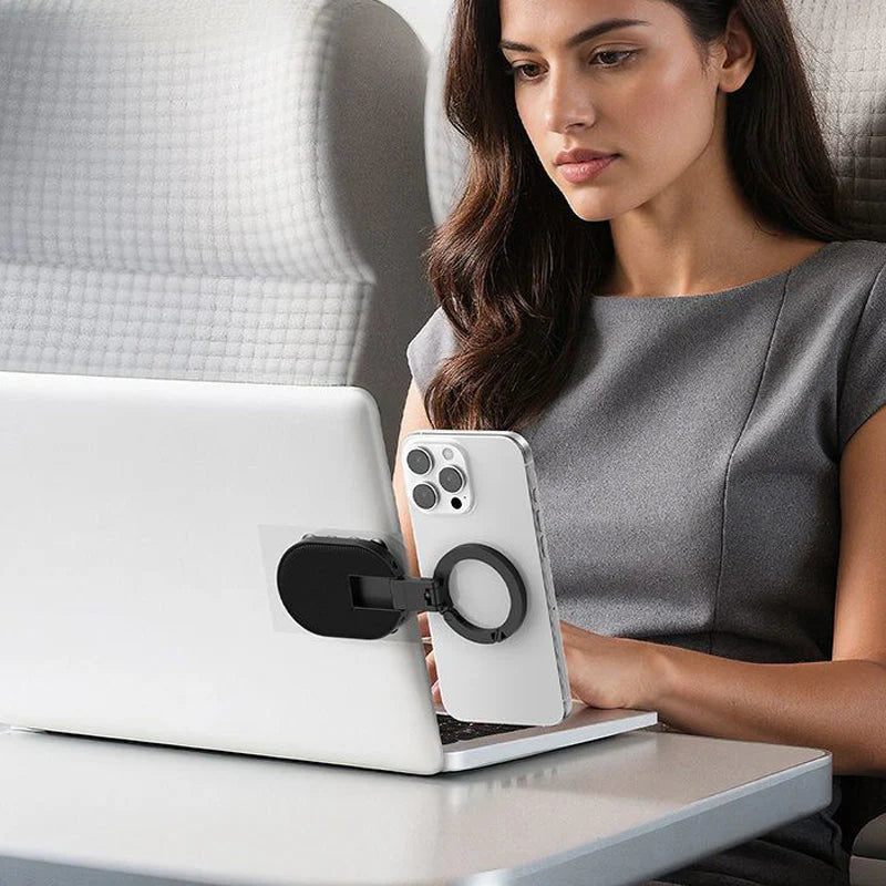 Mágneses és tapadókorongos telefonállvány – Kétpontos rögzítés, 360°-os dönthetőség. Utazáshoz laposra hajtogatható.