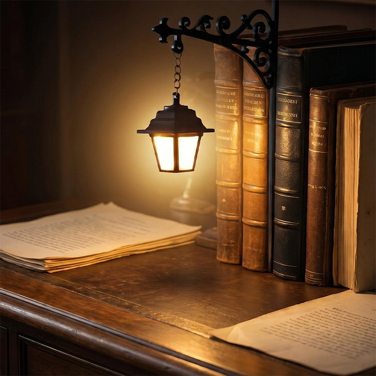 🔥50% popust🏷️📚 Mini knjižna opora v obliki ulične svetilke – 💡 topla svetloba, 🏠 kompaktna, iz železa – retro dekor