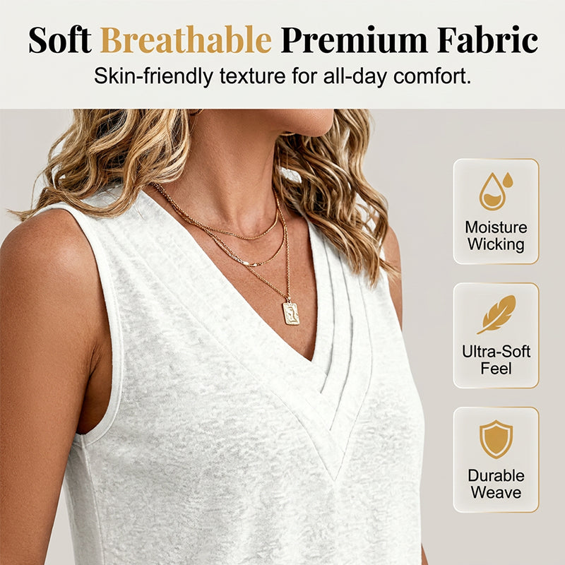 🔥50% Kedvezmény🏷️👗 Női ujjatlan, ✨ V-nyakú, redőzött póló több színben – pamutkeverék, 🌬️ lélegző anyag, laza szabás, ideális nyárra