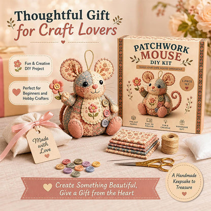 🔥50% Kedvezmény🏷️🐭 Bájos patchwork egér DIY varrókészlet – kezdőknek is! 🧵 3D-s kialakítás, minden anyaggal egy dobozban