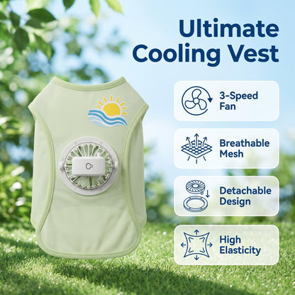🔥50% popust🏷️🐕 Hladite svojega ljubljenčka poleti! Hladilna majica z ventilatorjem – 🌬️ 3 hitrosti, ❄️ Ice Silk tkanina, 🔋 odstranljiv ventilator