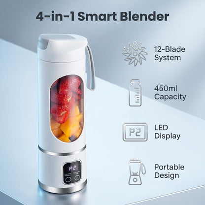 🔥50% Kedvezmény🏷️🥤 450 ml-es hordozható vezeték nélküli turmixpohár, ⚡ 12 pengével és 18 000 RPM motorral, 🔋 Type-C töltéssel – frissítő italok bárhol