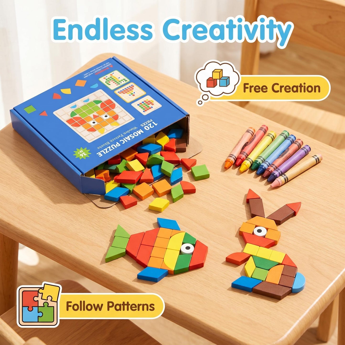 🔥50% Kedvezmény🏷️🧩 Színes állatmintás fa puzzle – 🌈 formák és színek tanulásához, 🖐️ finommotorika fejlesztéséhez