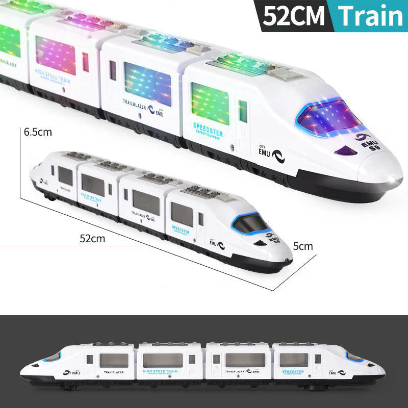 🔥50% Kedvezmény🚂 Világító és zenélő elektromos játékvonat – intelligens akadályelkerüléssel, 3 méretben
