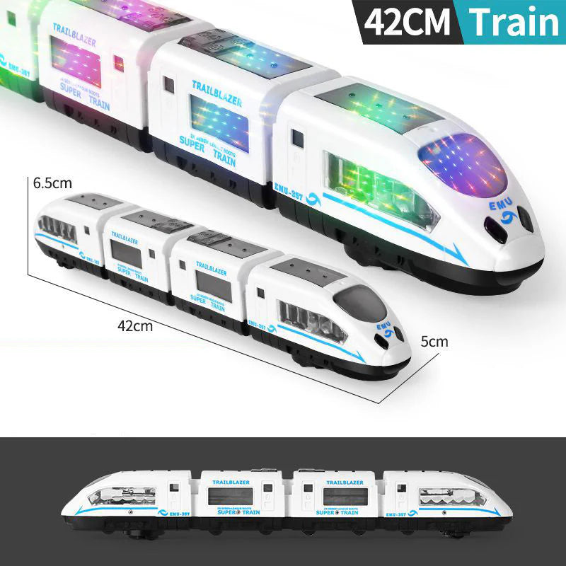🔥50% Kedvezmény🚂 Világító és zenélő elektromos játékvonat – intelligens akadályelkerüléssel, 3 méretben