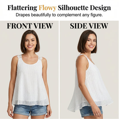 🔥 50% Kedvezmény 🏷️👚 Elegáns, pöttyös csipkés pántos ujjatlan top ✨